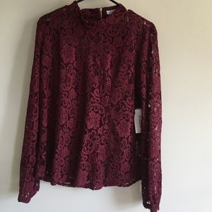 Wine Red Lace Top w/ Back Zipper Detail
